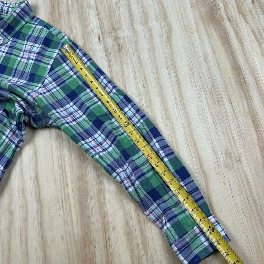 Polo Ralph Lauren XL Stretch Oxford Plaid Slim Fit Pony Colorful Blue Green Prep